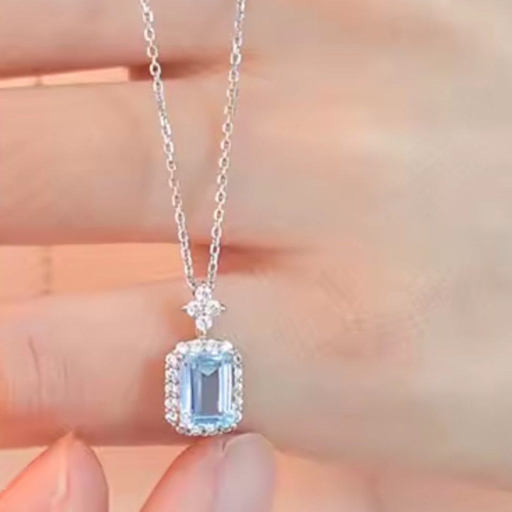 CLEARANCE    BLEU TOPAZ 925 Sterling Silver Necklace ((Natural Stone))